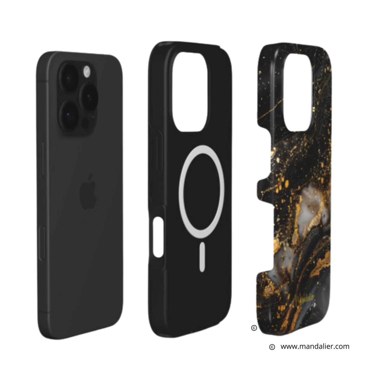 Galactic Gold MagSafe Tough Phone Case demonstrating seamless wireless charging compatibility.