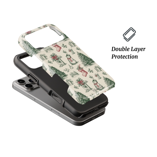 Vintage Noel Tough Phone Case by Mandalier — vintage-inspired Christmas design with soft festive tones from the Classic Christmas Collection, featuring durable dual-layer protection.