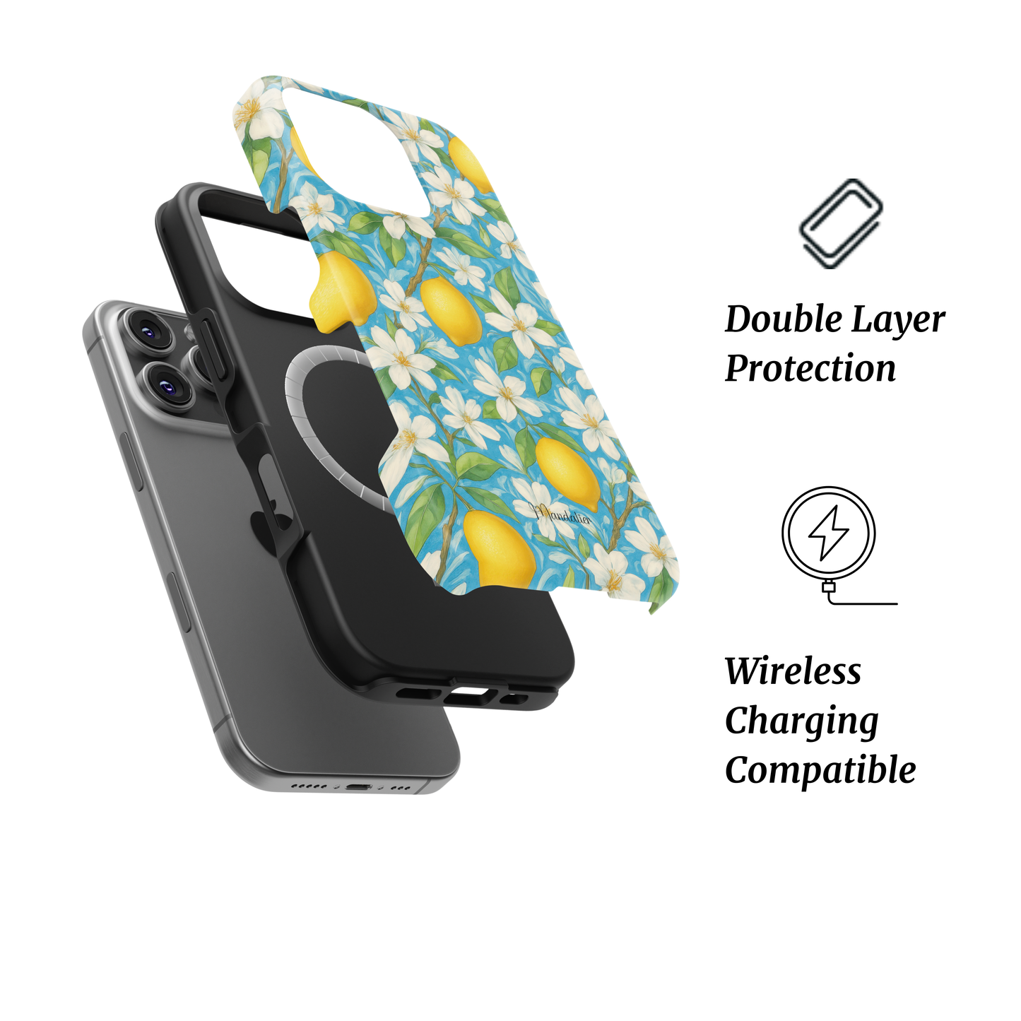 MagSafe Tough Phone Case Lemon Blossom, yellow marble-inspired design with soft citrus tones, designed in Malta.