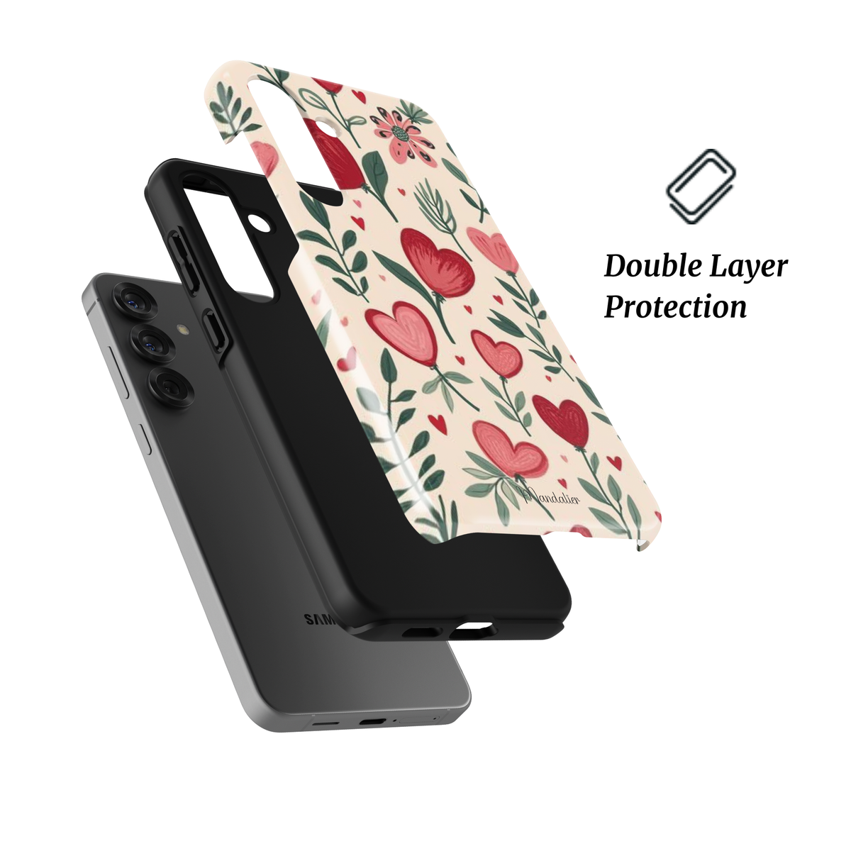 Tough Phone Case Gardens of Heart with romantic heart floral design, premium protective phone case designed in Malta