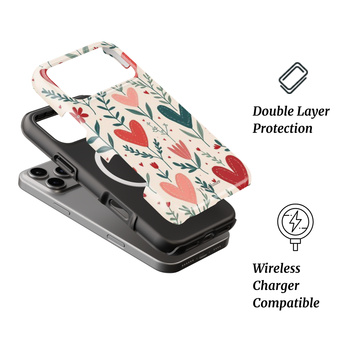 MagSafe Tough Phone Case Love Grows Here with romantic floral design, premium protective phone case designed in Malta