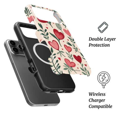 MagSafe Tough Phone Case Garden of Hearts with romantic heart floral design, premium protective phone case designed in Malta
