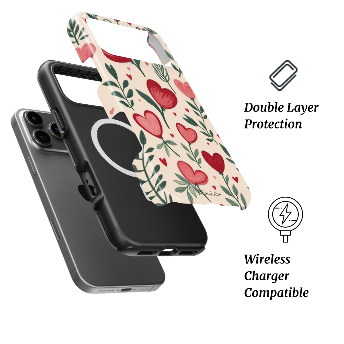 MagSafe Tough Phone Case Garden of Hearts with romantic heart floral design, premium protective phone case designed in Malta