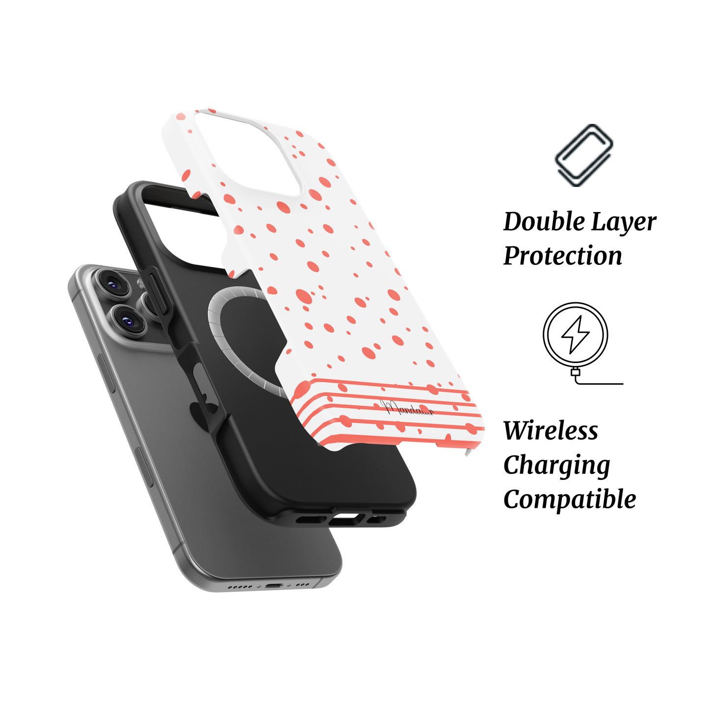 MagSafe Tough Phone Case | Coral Striped Sprinkles – Coral striped phone case with sprinkle accents and MagSafe compatibility.