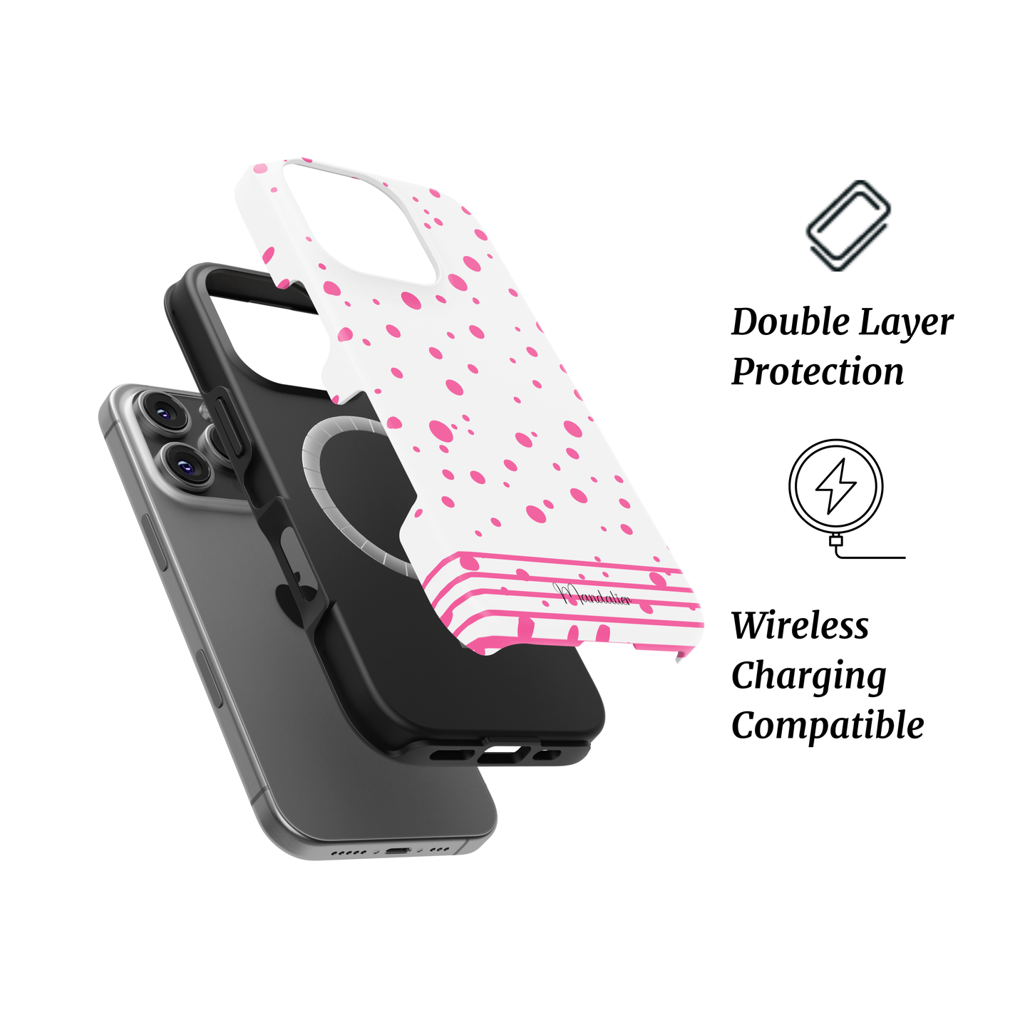 MagSafe Tough Phone Case | Pink Sherbet Striped Sprinkles – Candy pink striped phone case with sprinkle accents and MagSafe compatibility.