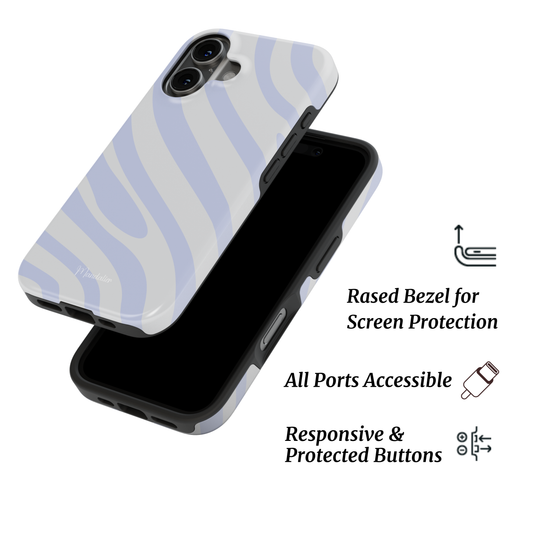 Lavender Frost tough phone case by Mandalier from the Seasonal Flow Collection, featuring glossy lavender and cream flowing abstract patterns.