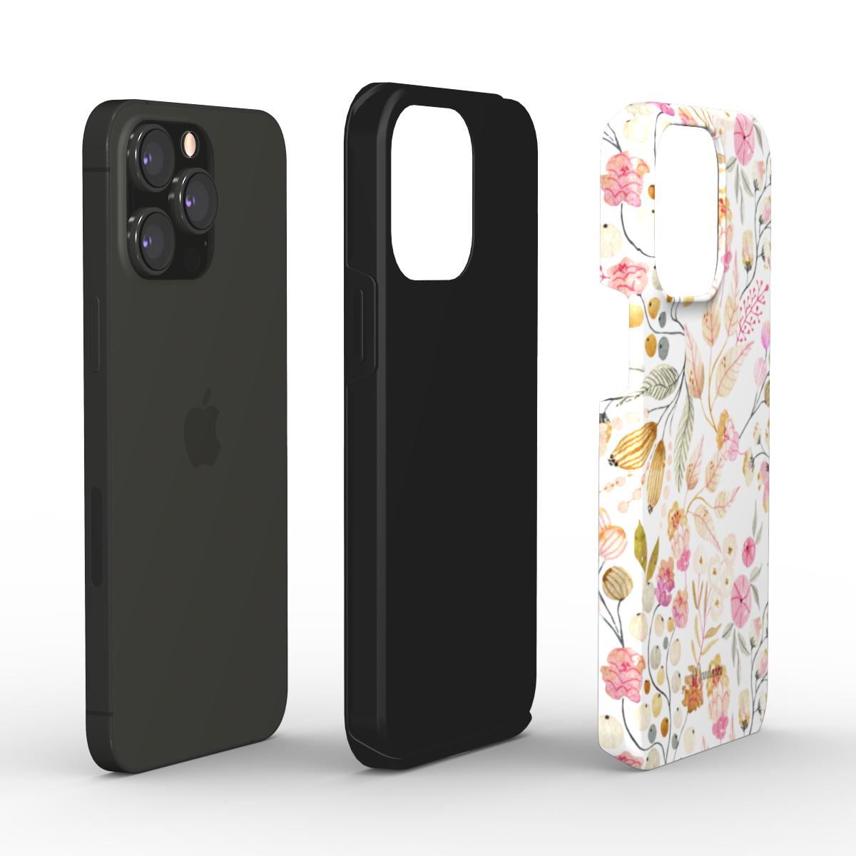 Bloom Scribe tough phone case by Mandalier, featuring a glossy pastel floral-inspired design with artistic flowing lines