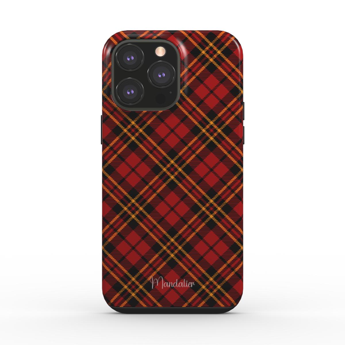 Tough Phone Case | Amber Flame Plaid – Classic tartan pattern in warm amber hues with premium protection