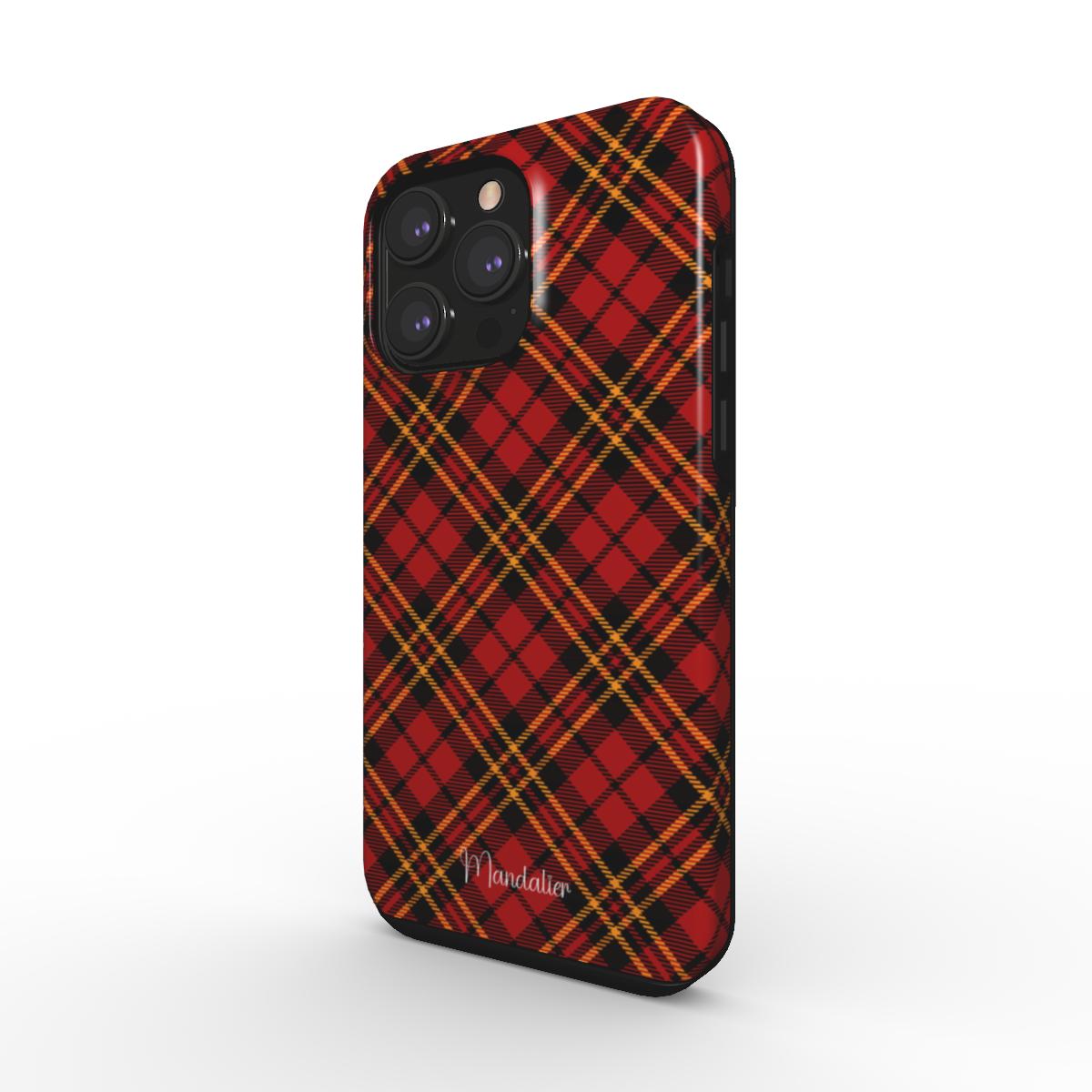 Tough Phone Case in Amber Flame Plaid with a warm tartan design, part of the Tartan Tidings Collection.