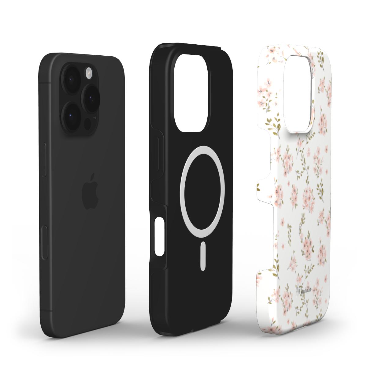 Pink Petal Paradise MagSafe Tough Phone Case with a lively pink flower design, offering stylish and durable protection.