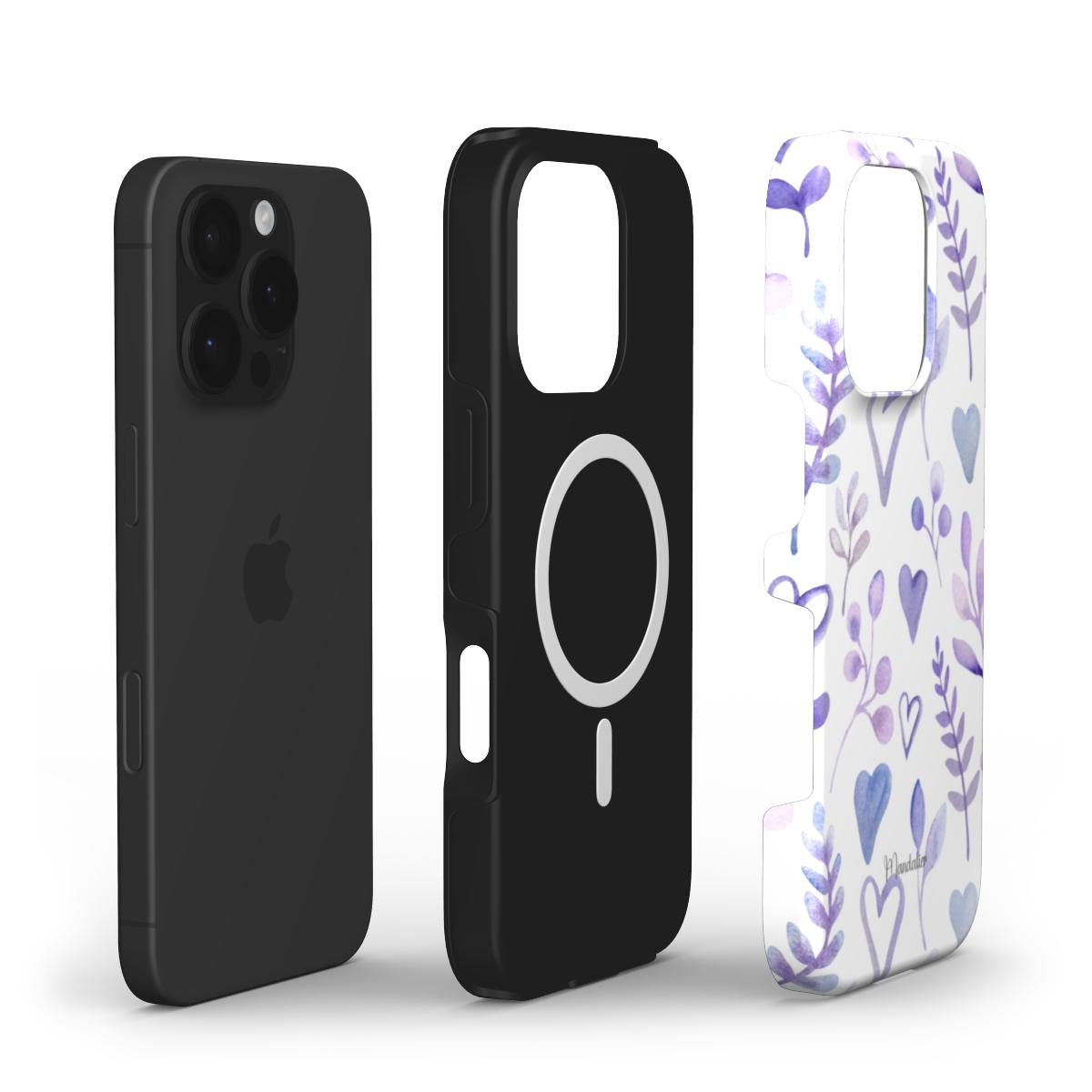 Purple Bloom MagSafe Tough Phone Case with an elegant purple flower pattern for stylish and durable protection.