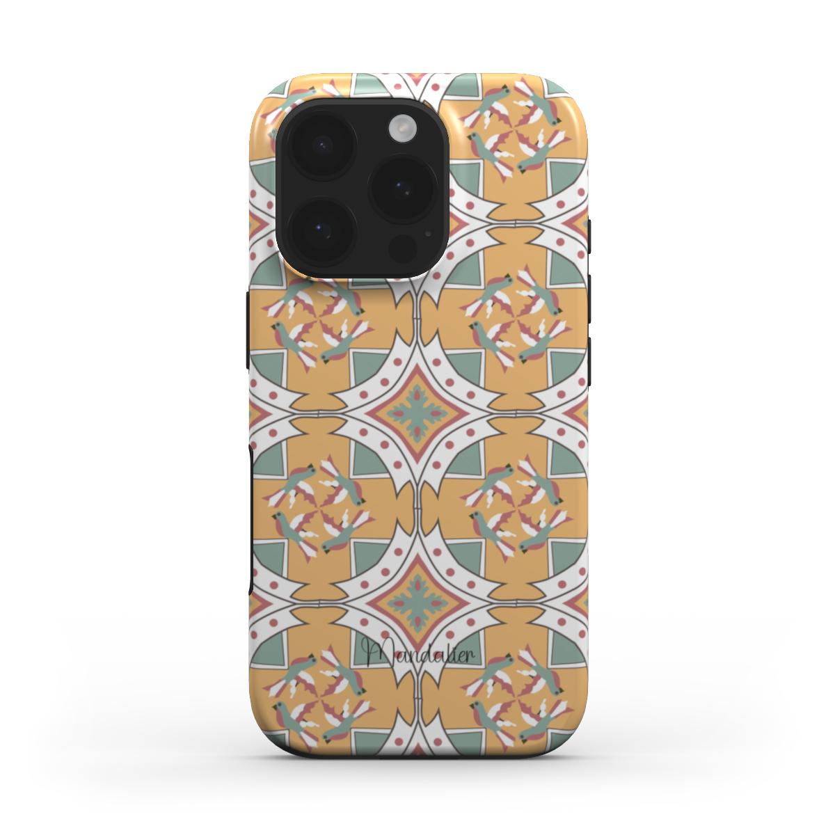 MagSafe Tough Phone Case in the Maduma tal-Għasafar design, featuring intricate Maltese-inspired bird patterns.
