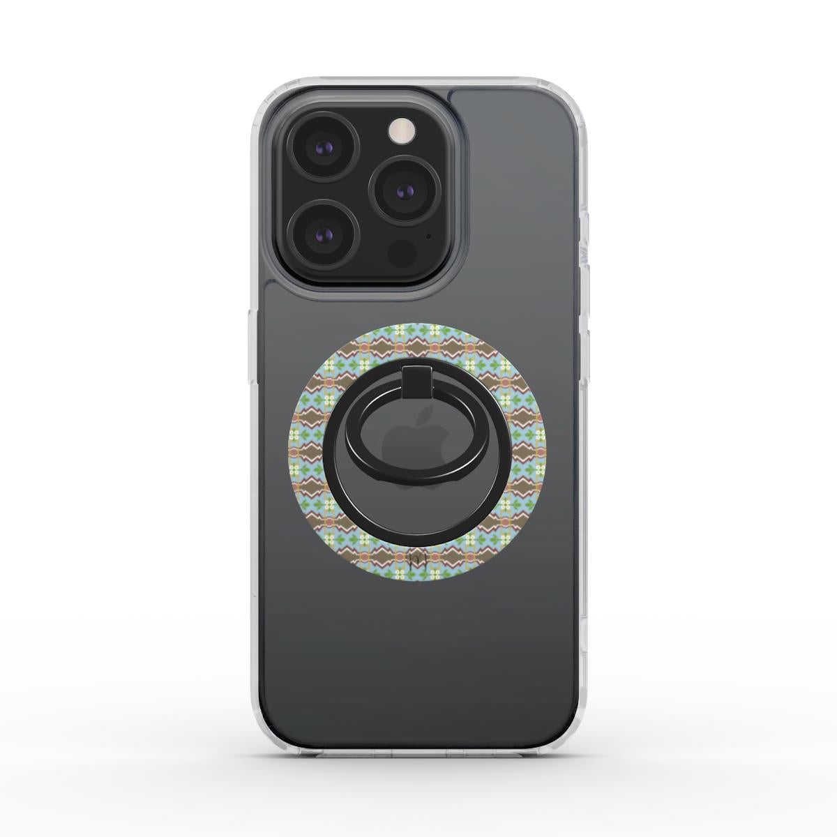 Ring Holder Maduma Fjura Selvaġġa attached to a phone, showcasing bold floral patterns and a secure grip.