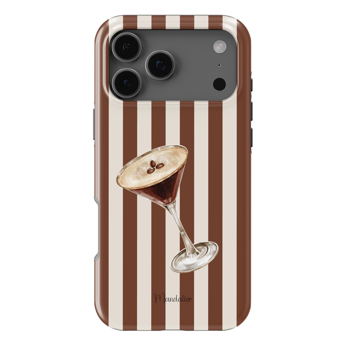 Espresso Martini phone case with rich coffee-inspired design, available in MagSafe and tough dual-layer protective options, designed in Malta