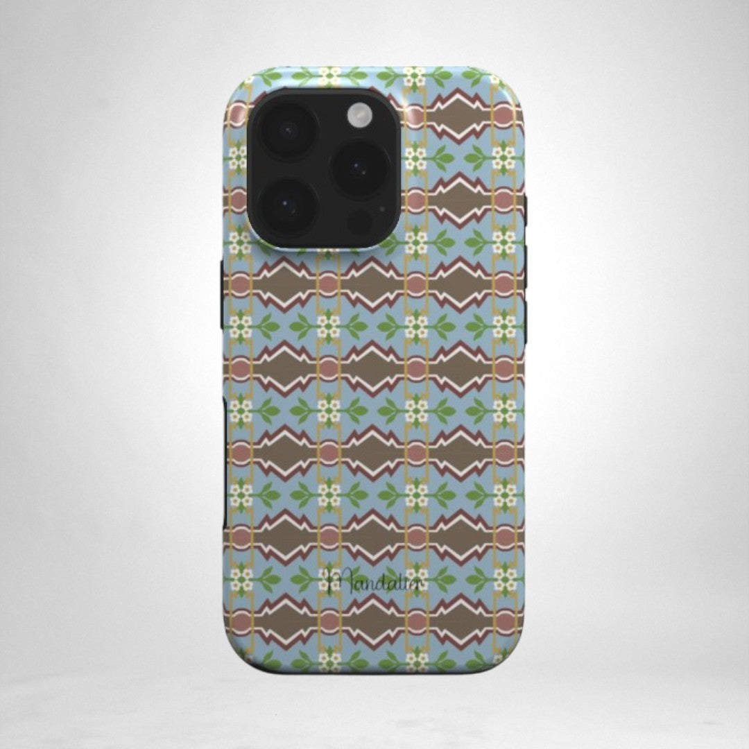 MagSafe Tough Phone Case Maduma Fjura Selvaġġa, styled with its vibrant floral design, showcasing its rugged protection and MagSafe features.