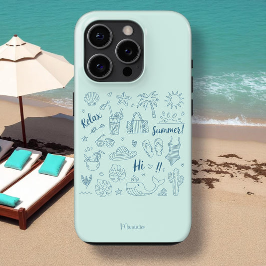 Glossy tough phone case named “Summer” by Mandalier, in bright, vibrant colors inspired by sunshine and coastal joy.