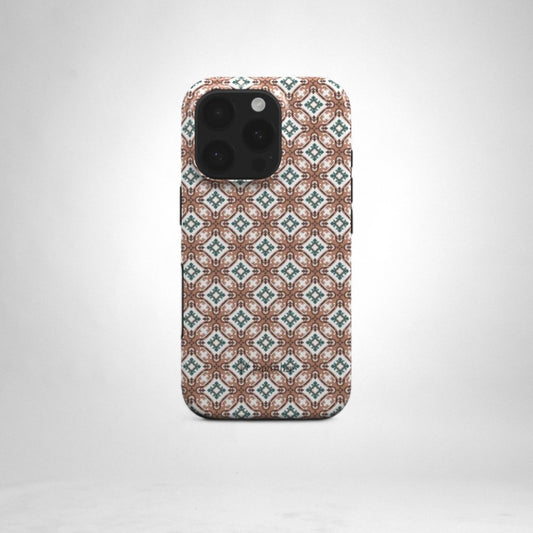 A phone featuring the Maduma Barokka Tough Phone Case, showcasing its elegant design and sturdy construction.