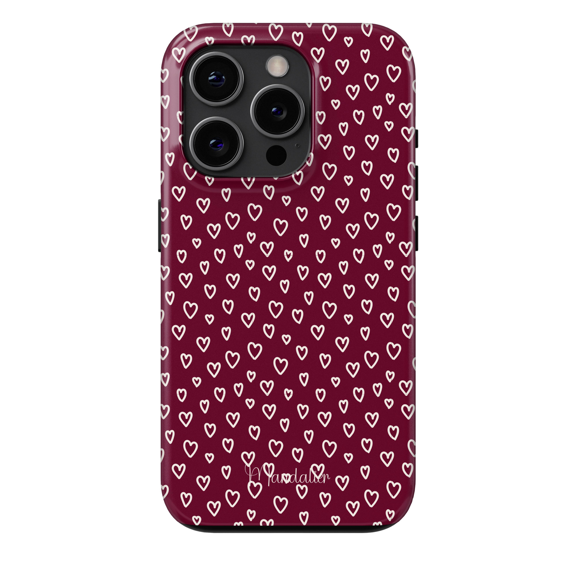 Burgundy Beats Tough Phone Case – A heart-patterned protective case in deep burgundy hues, blending style and durability