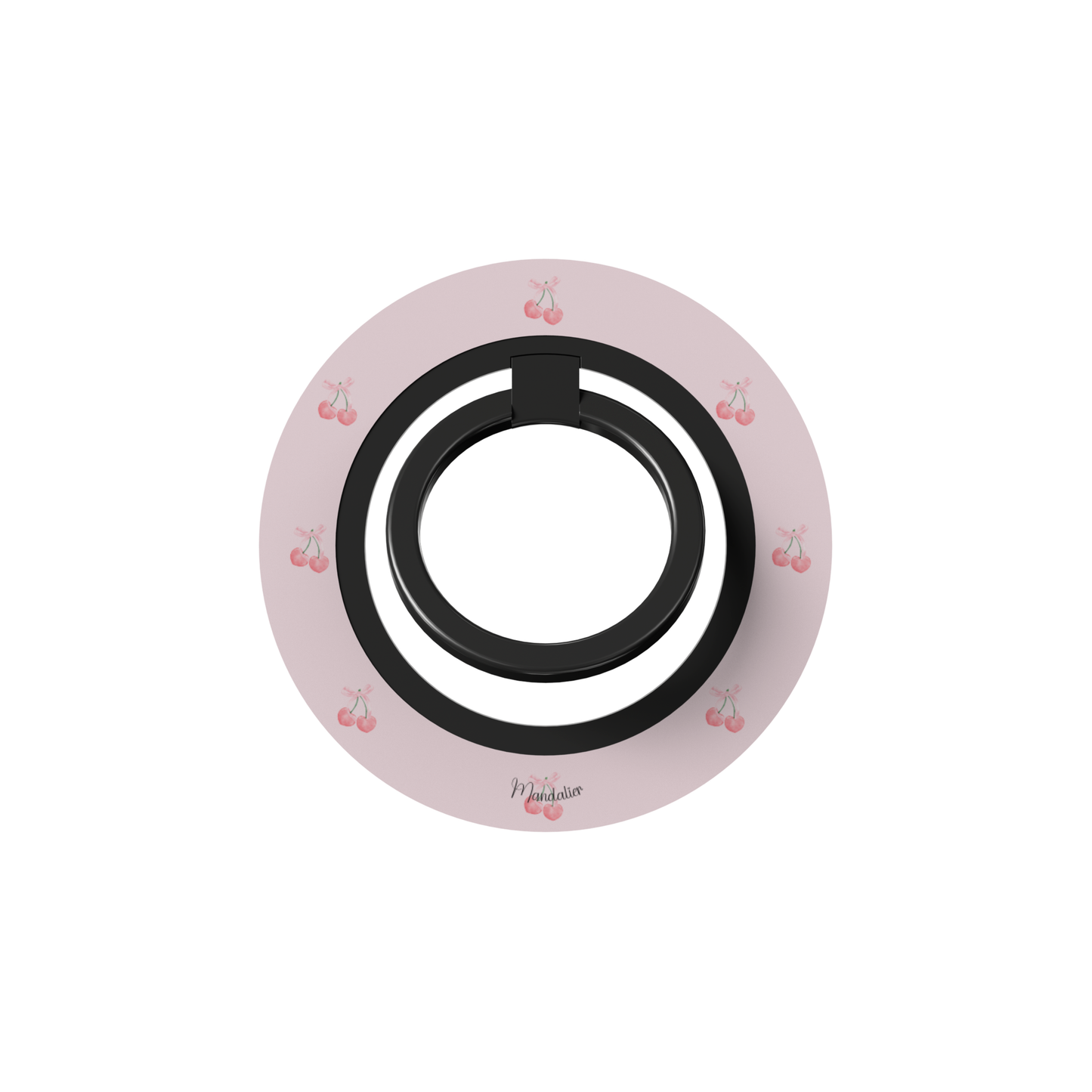 Ring Holder Cherry Charm with pink cherry design and bow details, slim phone ring holder designed in Malta