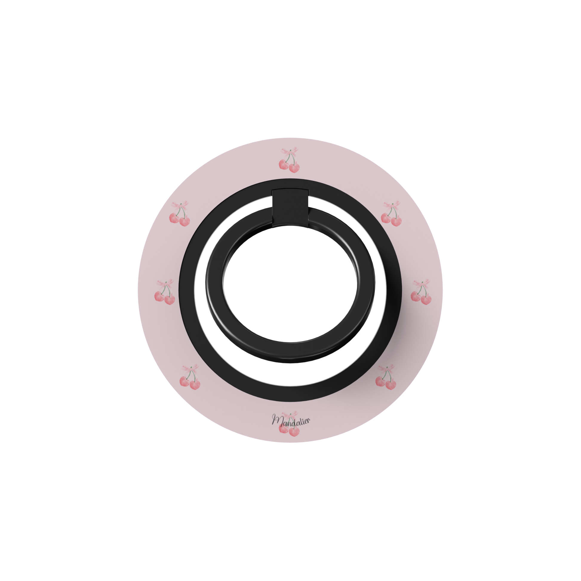 Ring Holder Cherry Charm with pink cherry design and bow details, slim phone ring holder designed in Malta