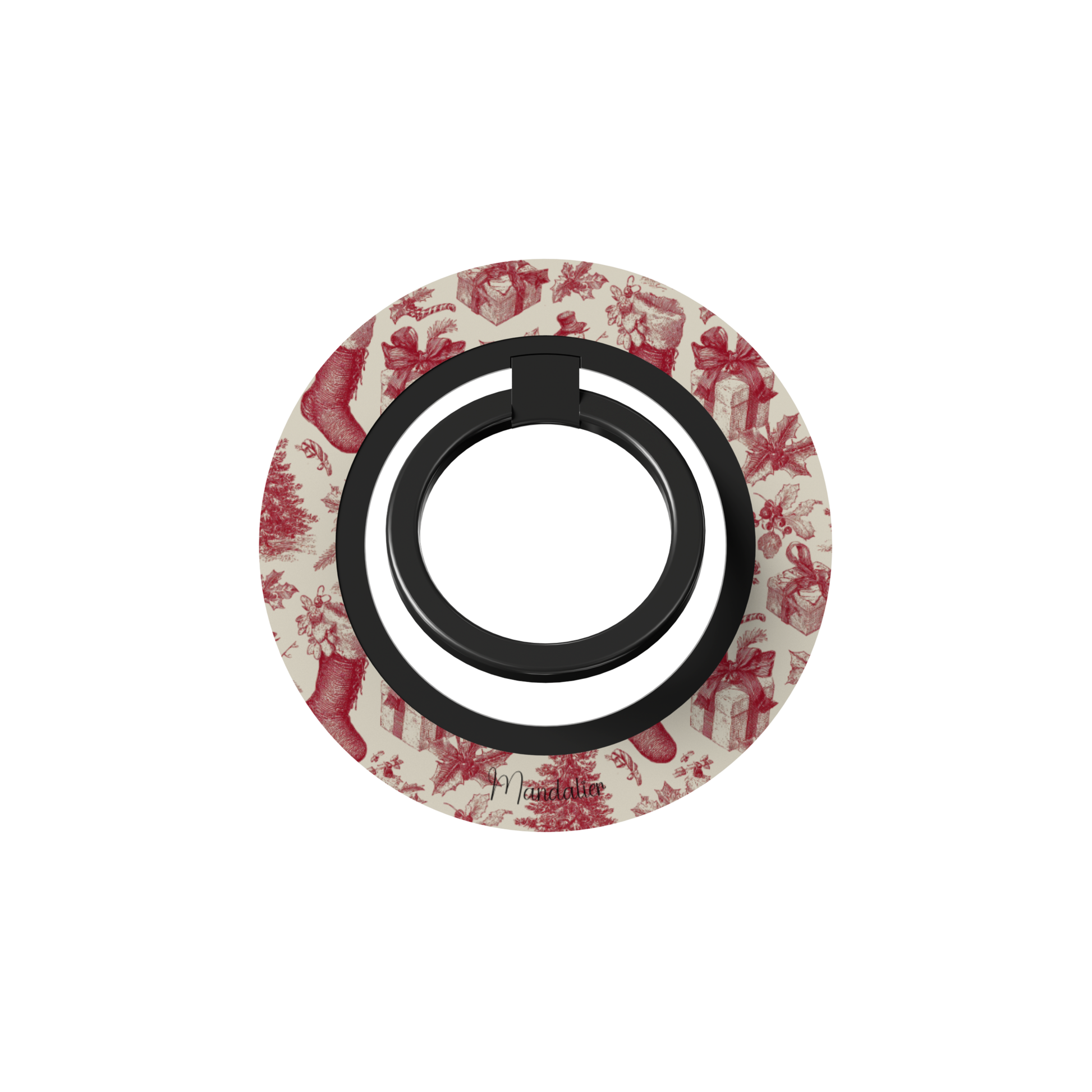 Toile Tidings Ring Holder by Mandalier — elegant toile-inspired Christmas design from the Classic Christmas Collection with secure phone grip.