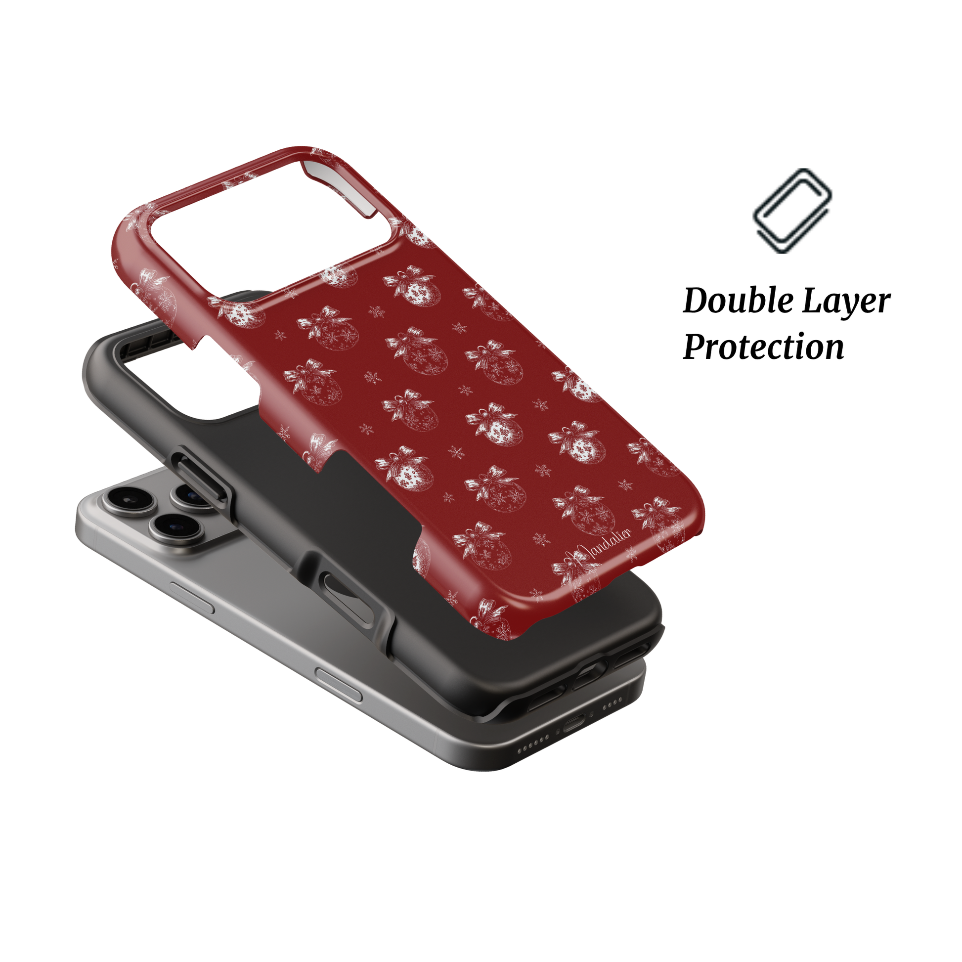 Crimson Charm Tough Phone Case by Mandalier — elegant red holiday design from the Classic Christmas Collection on a durable dual-layer case.
