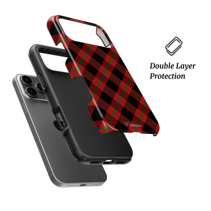 Crimson Check plaid phone case by Mandalier — tough, dual-layer phone case with Scottish tartan pattern.