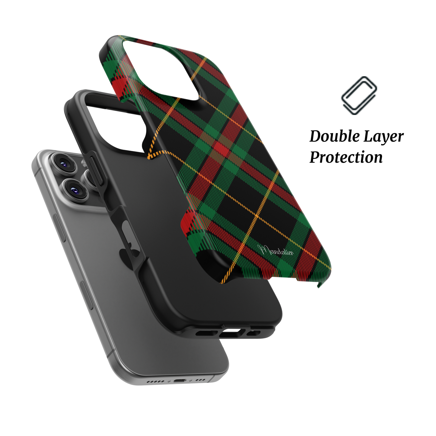 Yule Tartan phone case by Mandalier — tough plaid design with festive Scottish checks in red and green.