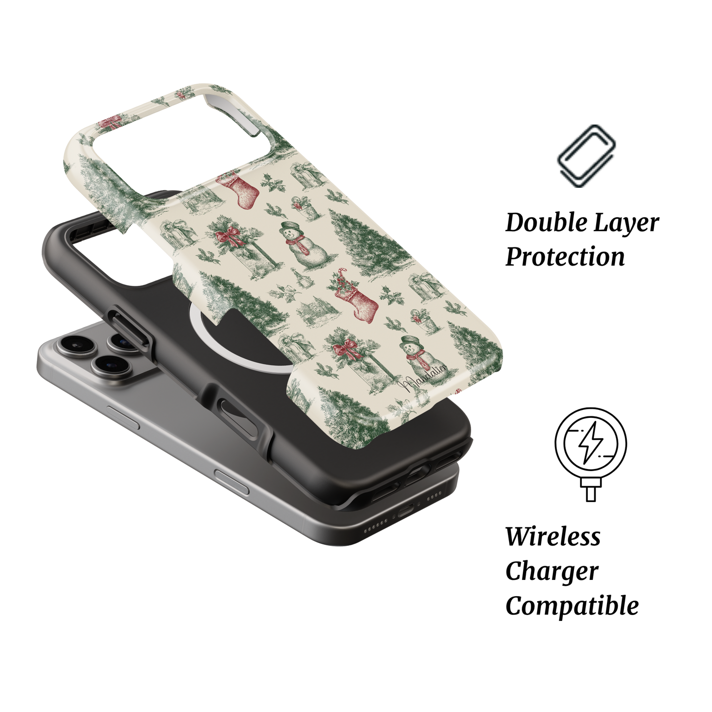 Vintage Noel MagSafe Tough Phone Case by Mandalier — vintage-inspired festive iPhone case from the Classic Christmas Collection with MagSafe built in.