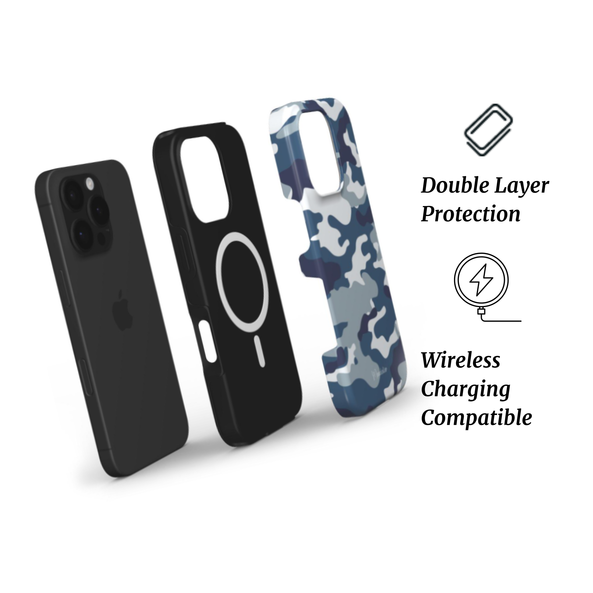 MagSafe Tough Phone Case | Ocean Camo – Shock-resistant, MagSafe-compatible phone case with a sleek blue camouflage design.