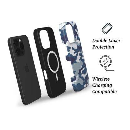 MagSafe Tough Phone Case | Ocean Camo – Shock-resistant, MagSafe-compatible phone case with a sleek blue camouflage design.