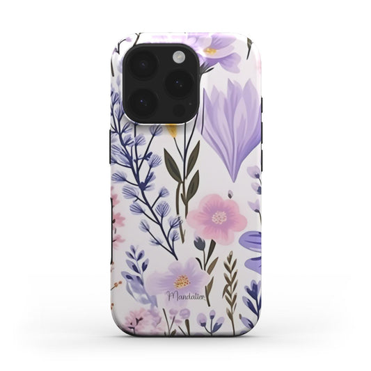 MagSafe Tough Phone Case in Purple Meadow featuring a serene and enchanting floral design with purple flowers.