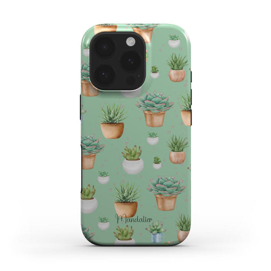 Succulent Serenity MagSafe Tough Phone Case featuring a nature-inspired design in soft green tones.