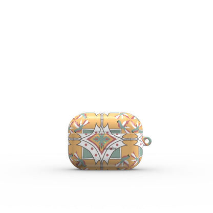 Apple AirPods Pro Tough Case featuring the Maduma tal-Għasafar design with bird-inspired Maltese tile patterns and a glossy finish.