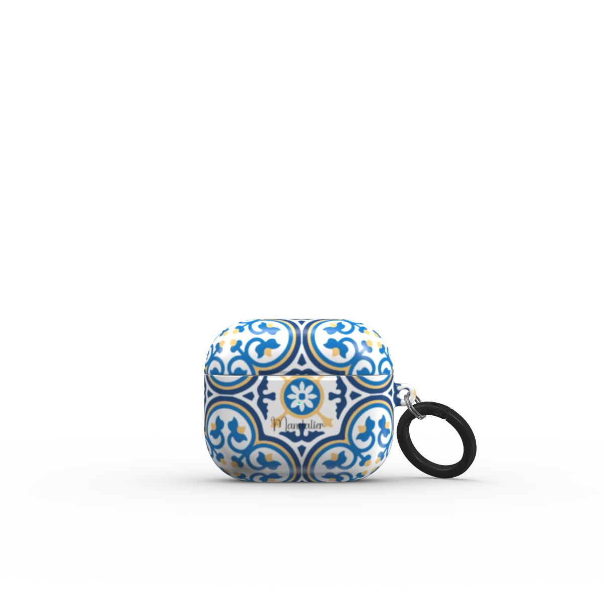 Apple AirPods 3 Tough Case featuring the Maduma Fjura Blu design with a blue floral pattern.

