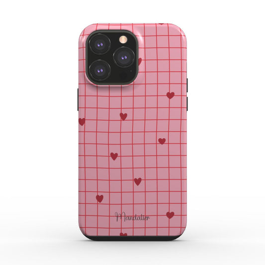 Heartfelt Grid Tough Phone Case showcasing a modern grid design with a glossy finish.