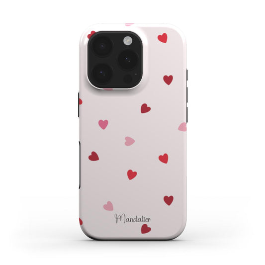 Sprinkled Hearts MagSafe Tough Phone Case with a scattered heart pattern, perfect for Valentine’s Day.