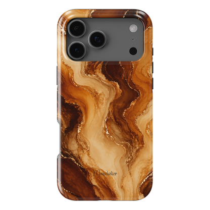Amber Marble phone case with swirling golden amber, caramel, cream and deep brown marble pattern from the Autumn Muse Collection, available in MagSafe and Tough options