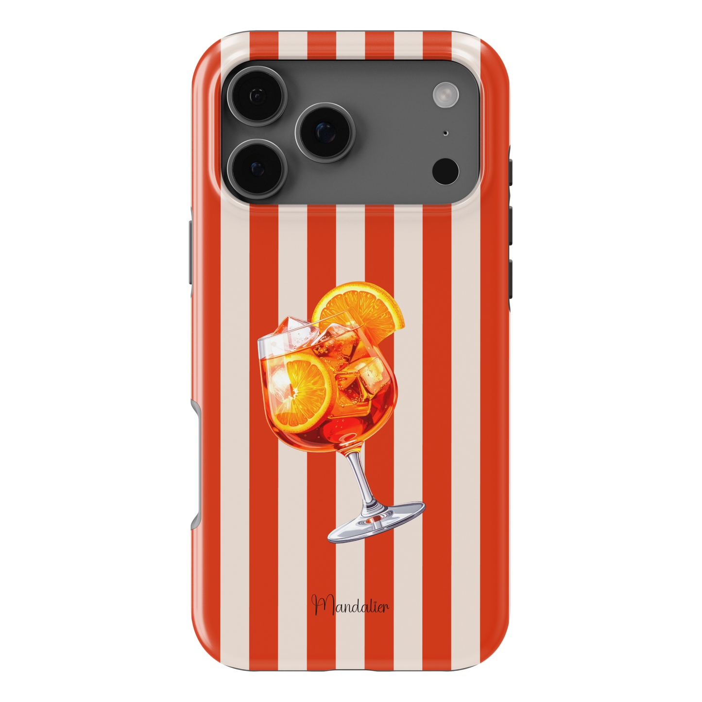 Aperol Spritz phone case with vibrant orange cocktail-inspired design, available in MagSafe and tough dual-layer protective options, designed in Malta