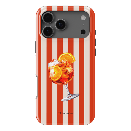 Aperol Spritz phone case with vibrant orange cocktail-inspired design, available in MagSafe and tough dual-layer protective options, designed in Malta
