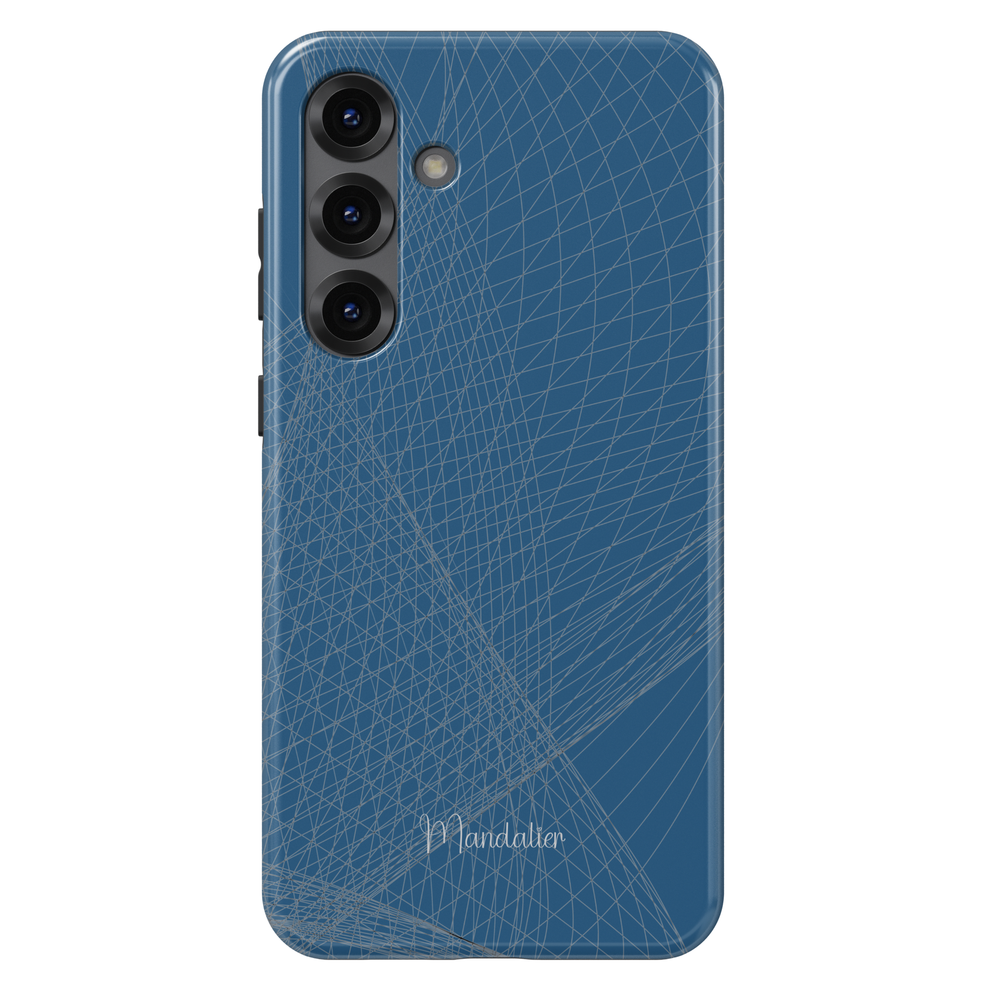 Azure Flow phone case with soft blue flowing pattern design, calm modern aesthetic, glossy finish, available in MagSafe and tough dual-layer protective options