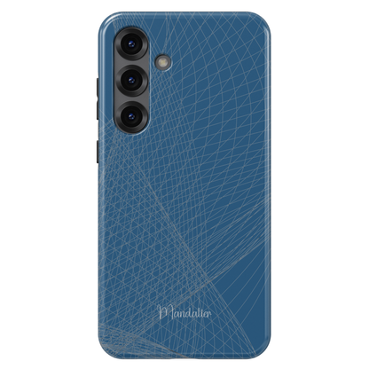 Azure Flow phone case with soft blue flowing pattern design, calm modern aesthetic, glossy finish, available in MagSafe and tough dual-layer protective options
