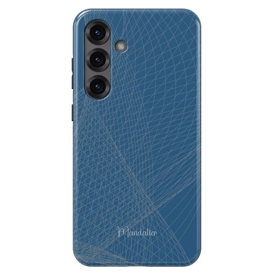 Azure Flow phone case with soft blue flowing pattern design, calm modern aesthetic, glossy finish, available in MagSafe and tough dual-layer protective options