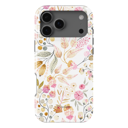 Bloom Scribe phone case with artistic floral linework design, elegant modern aesthetic, glossy finish, available in MagSafe and tough dual-layer protective options