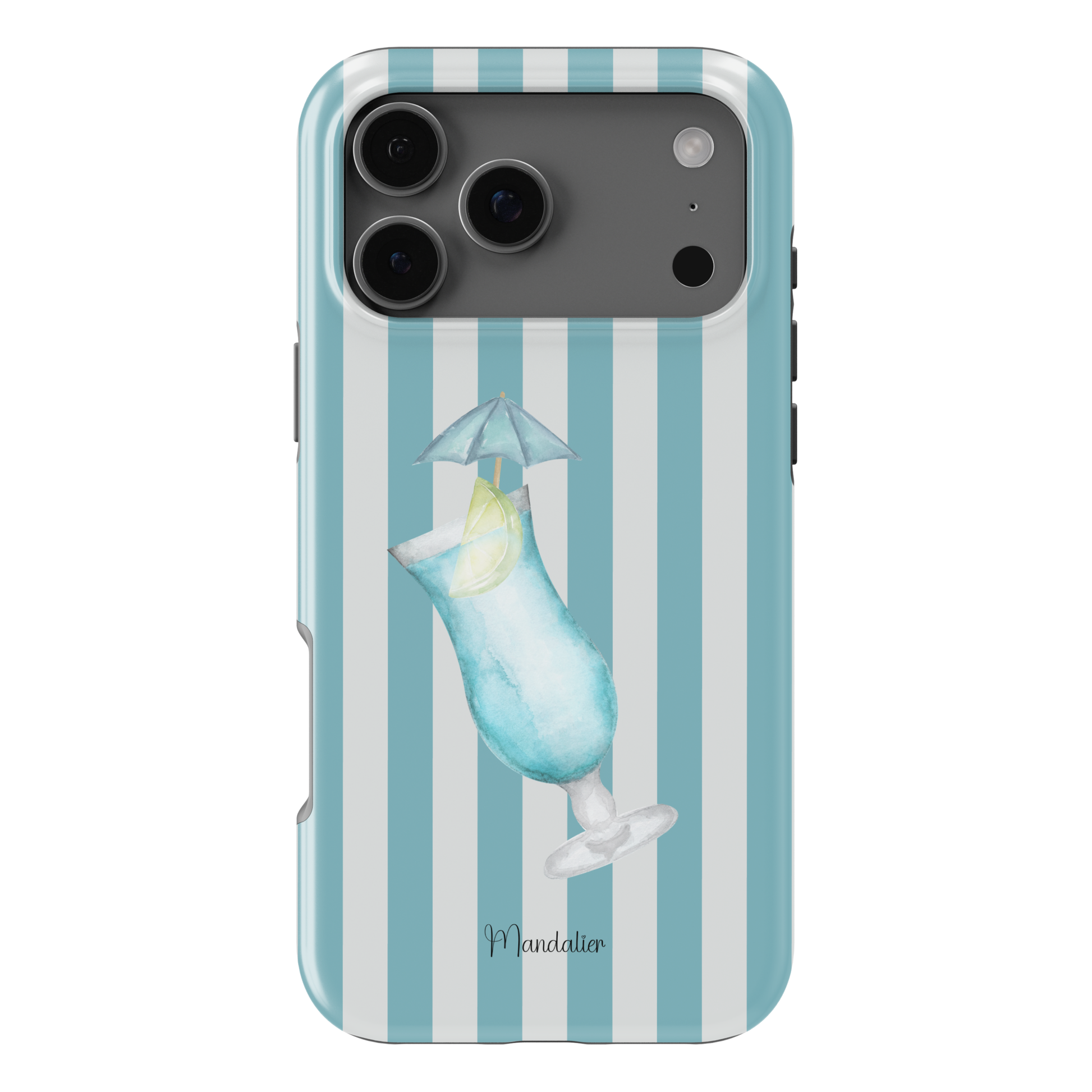 Blue Lagoon phone case with vibrant blue cocktail-inspired design, available in MagSafe and tough dual-layer protective options, designed in Malta