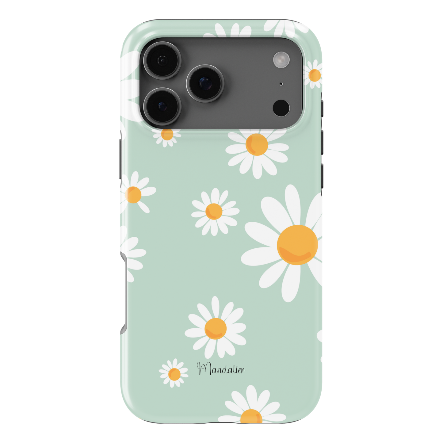 Daisy Delight phone case with cheerful white daisy floral design, available in MagSafe and tough dual-layer protective options, designed in Malta