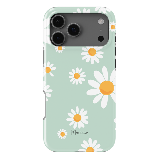 Daisy Delight phone case with cheerful white daisy floral design, available in MagSafe and tough dual-layer protective options, designed in Malta