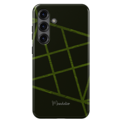 Emerald Grid phone case with bold emerald green grid pattern design, modern masculine aesthetic, glossy finish, available in MagSafe and tough dual-layer protective options