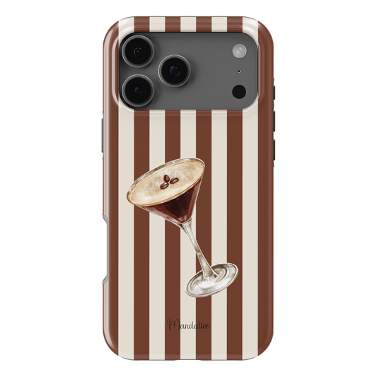 Espresso Martini phone case with rich coffee-inspired design, available in MagSafe and tough dual-layer protective options, designed in Malta