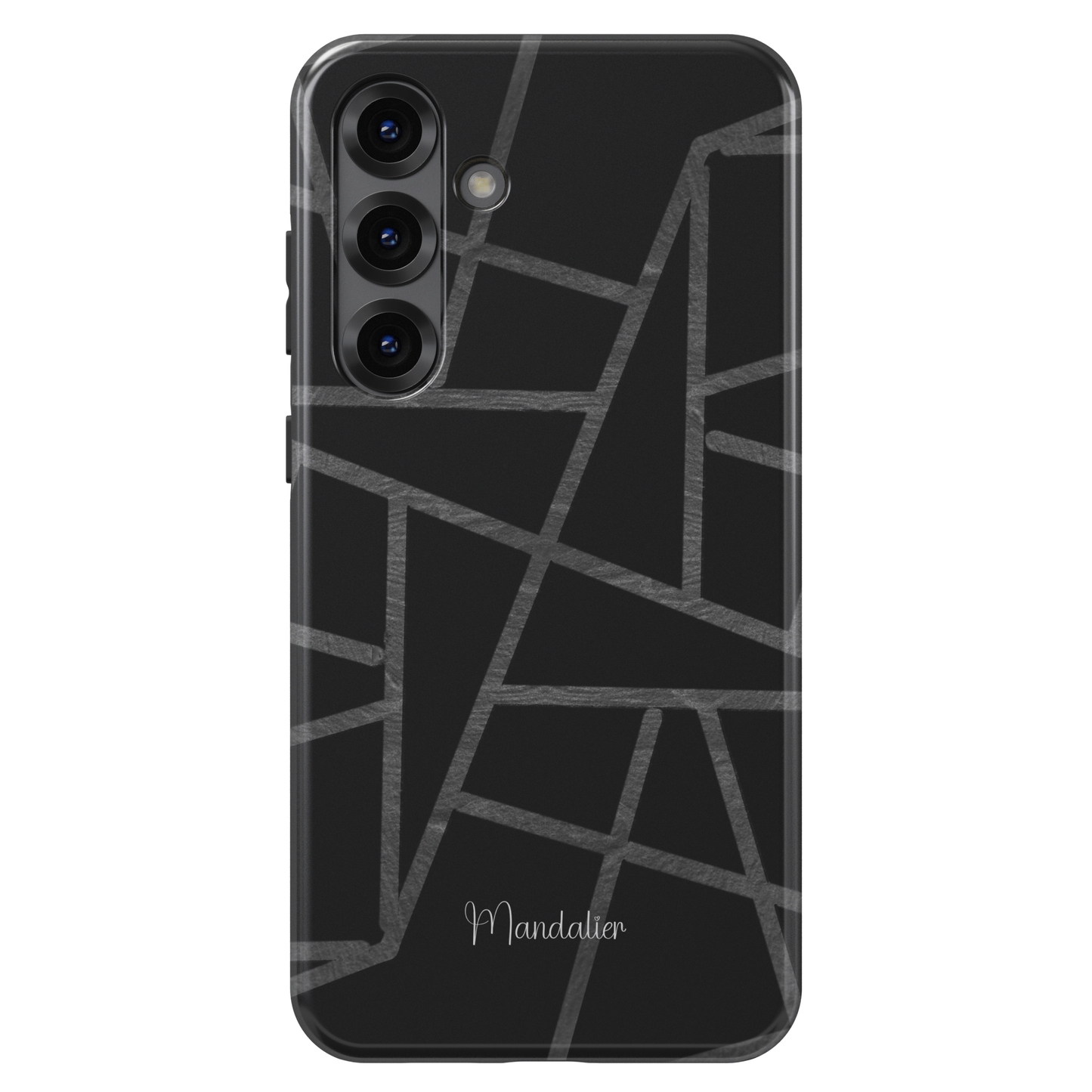 Graphite Maze phone case with intricate maze pattern in dark graphite tones, sleek modern design, glossy finish, available in MagSafe and tough dual-layer protective options